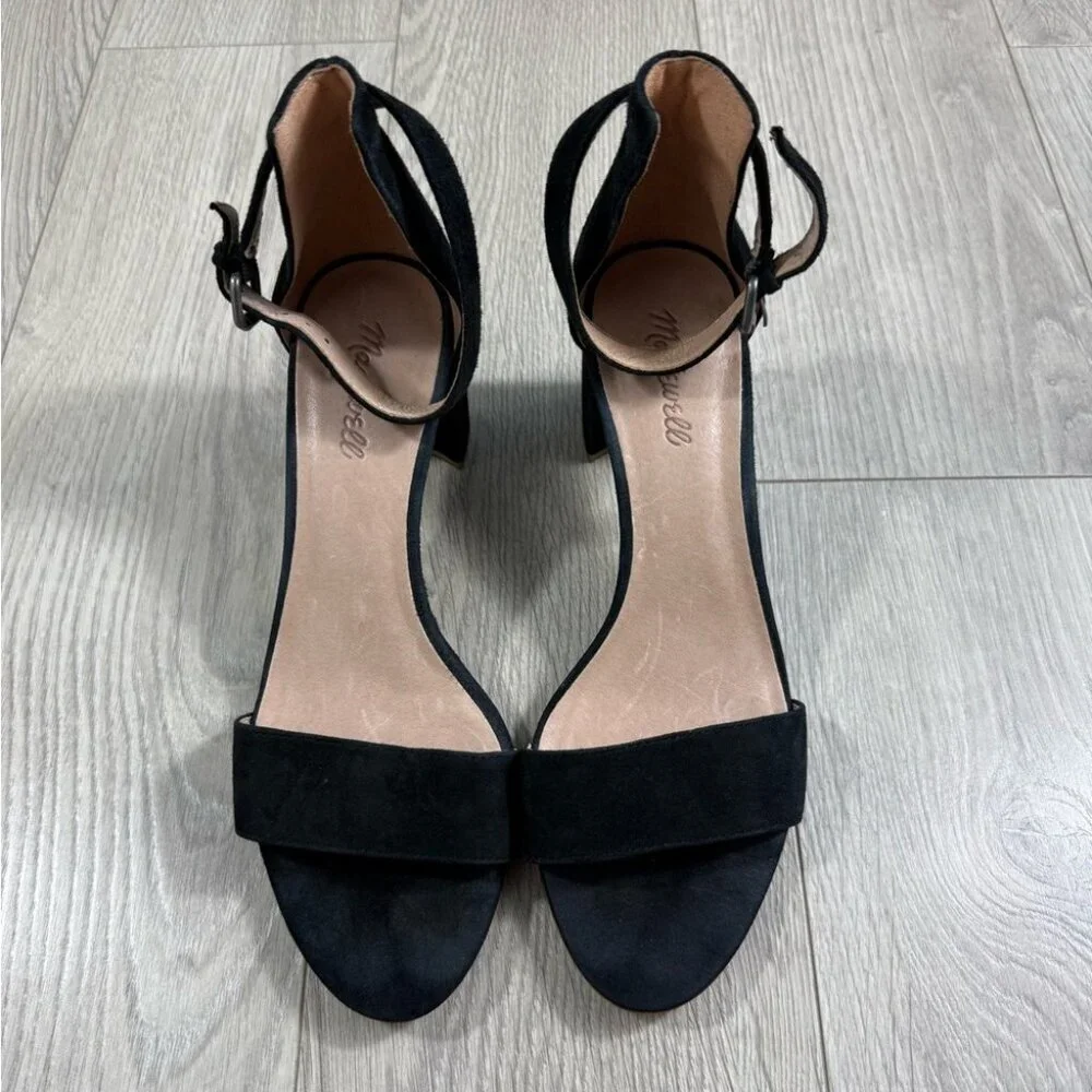 Madewell Regina Claudia Black Suede Heels Open Toe Sandals - Picture 1 of 9